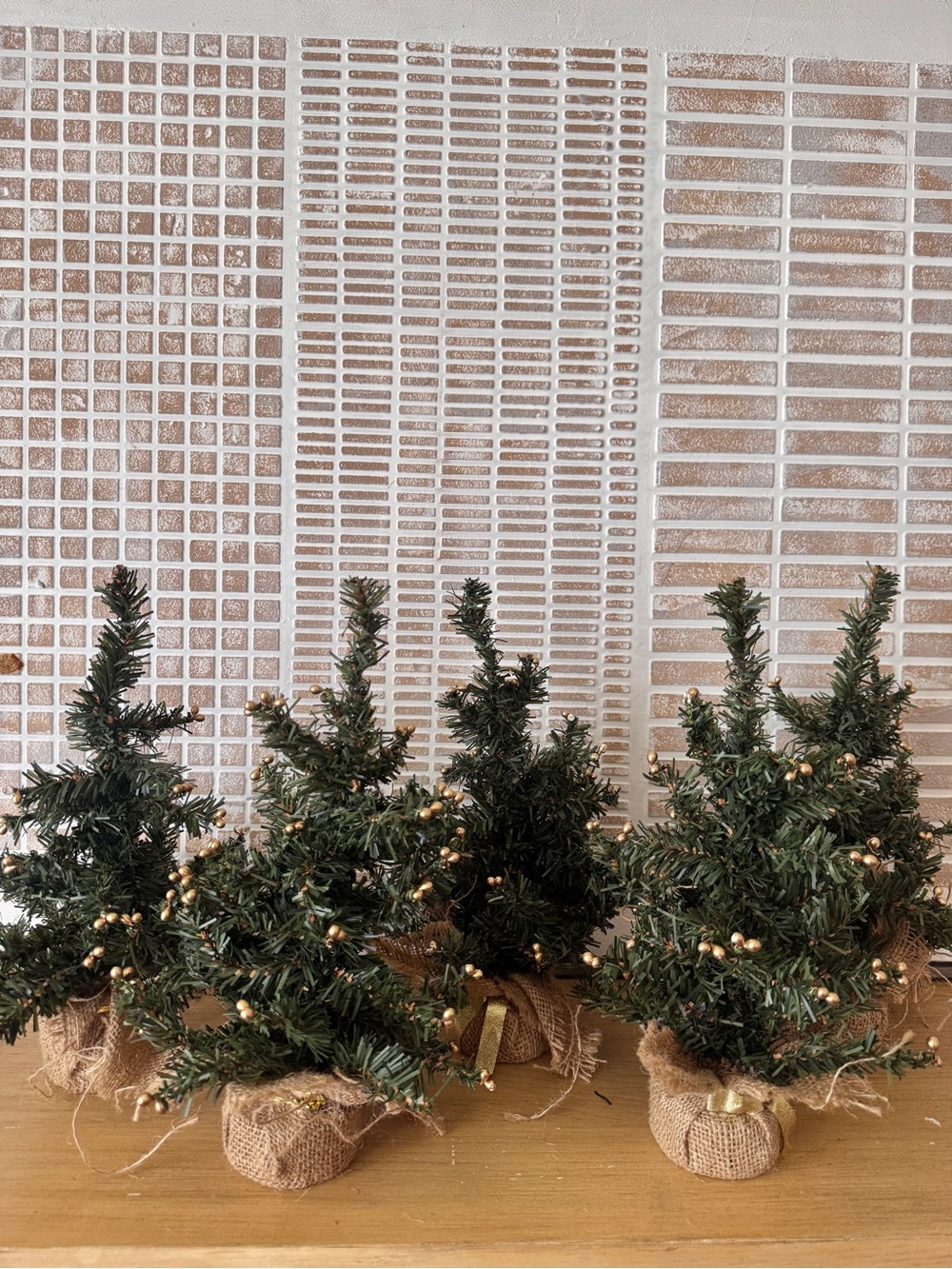 Set of 5 Mini Burlap Potted Artificial Christmas Tree - 12”